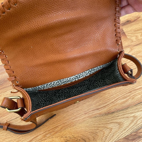 Sole Society cognac crossbody purse with perforated design on front & flap - Picture 3 of 4
